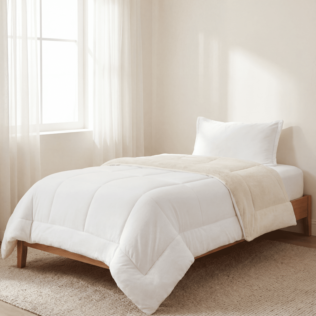 SOSOFT طقم لحاف شتوي فرو مفرد قطعتين off white
