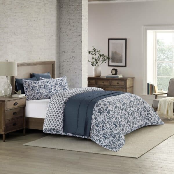 Fiore Navy Blue-1 طقم مفرش سرير نفرين 6 قطع