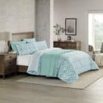Leafage Turquoise-1 طقم مفرش سرير نفرين 6 قطع