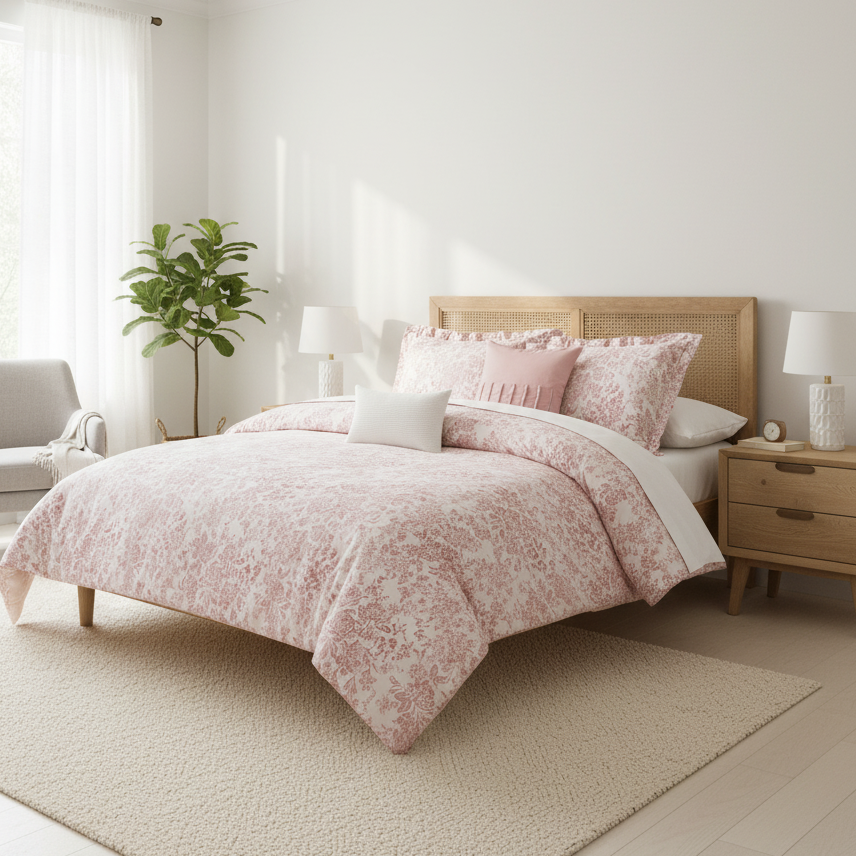 طقم مفرش سرير زهري قطن Sophie Pink نفرين (2)