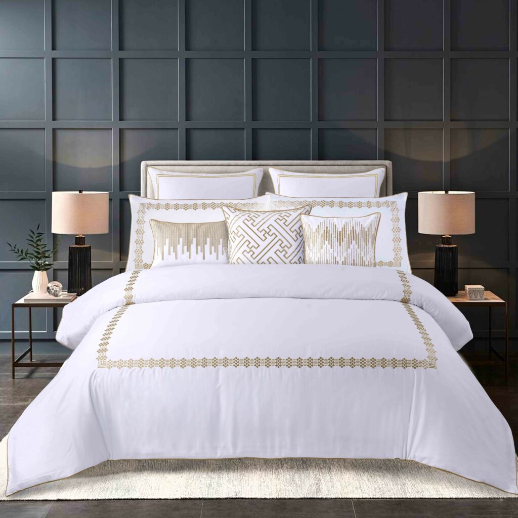 طقم مفرش سرير فندقي قطن Zellige نفرين 11 قطعة