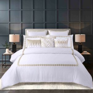 طقم مفرش سرير فندقي قطن Zellige نفرين 11 قطعة