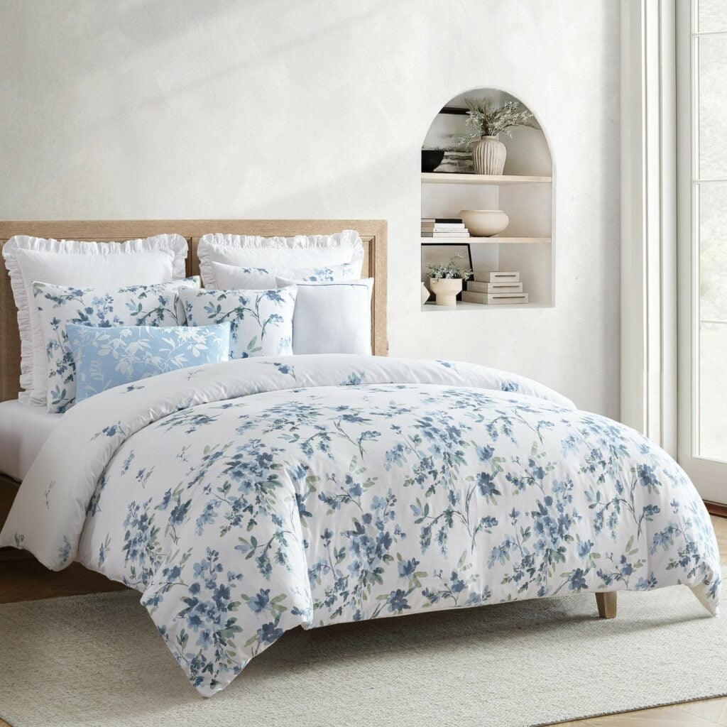 طقم مفرش سرير قطن Cascade Blue نفرين 11 قطعة