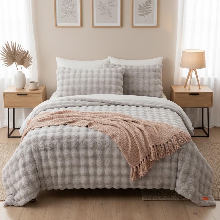 لحاف شتوي فرو ناعم اورنج بد اند باث نفرين (5)