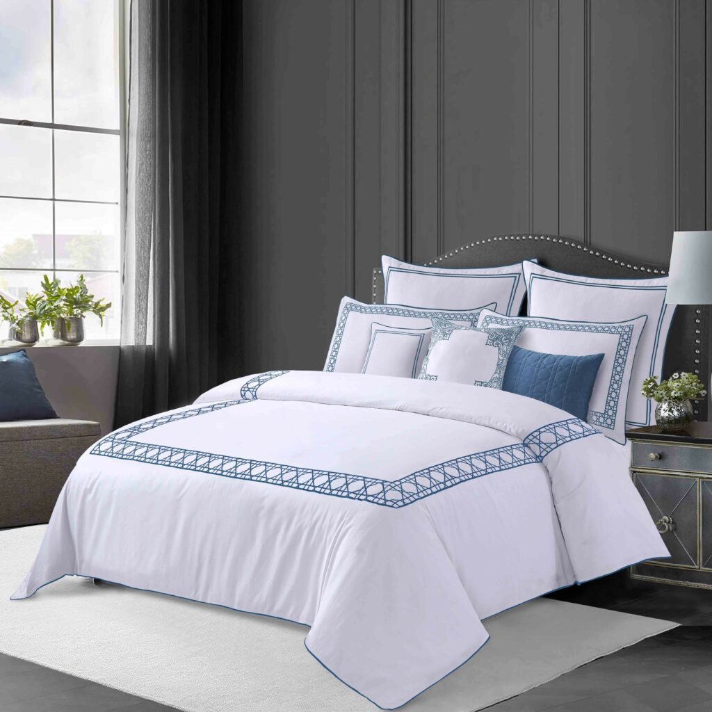 Geometric Teal مفرش سرير فندقي قطن 11 قطعة