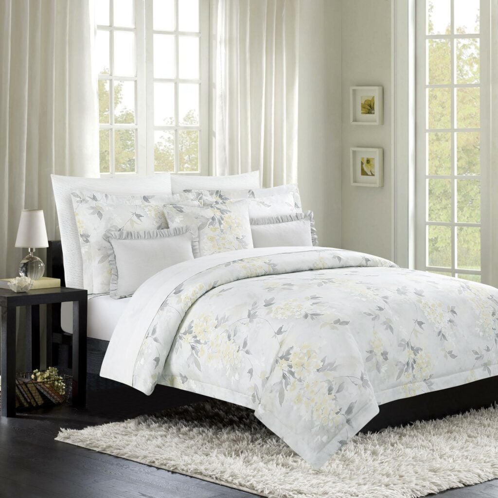 Annette Grey Yellow طقم مفرش سرير قطن نفرين رمادي اصفر