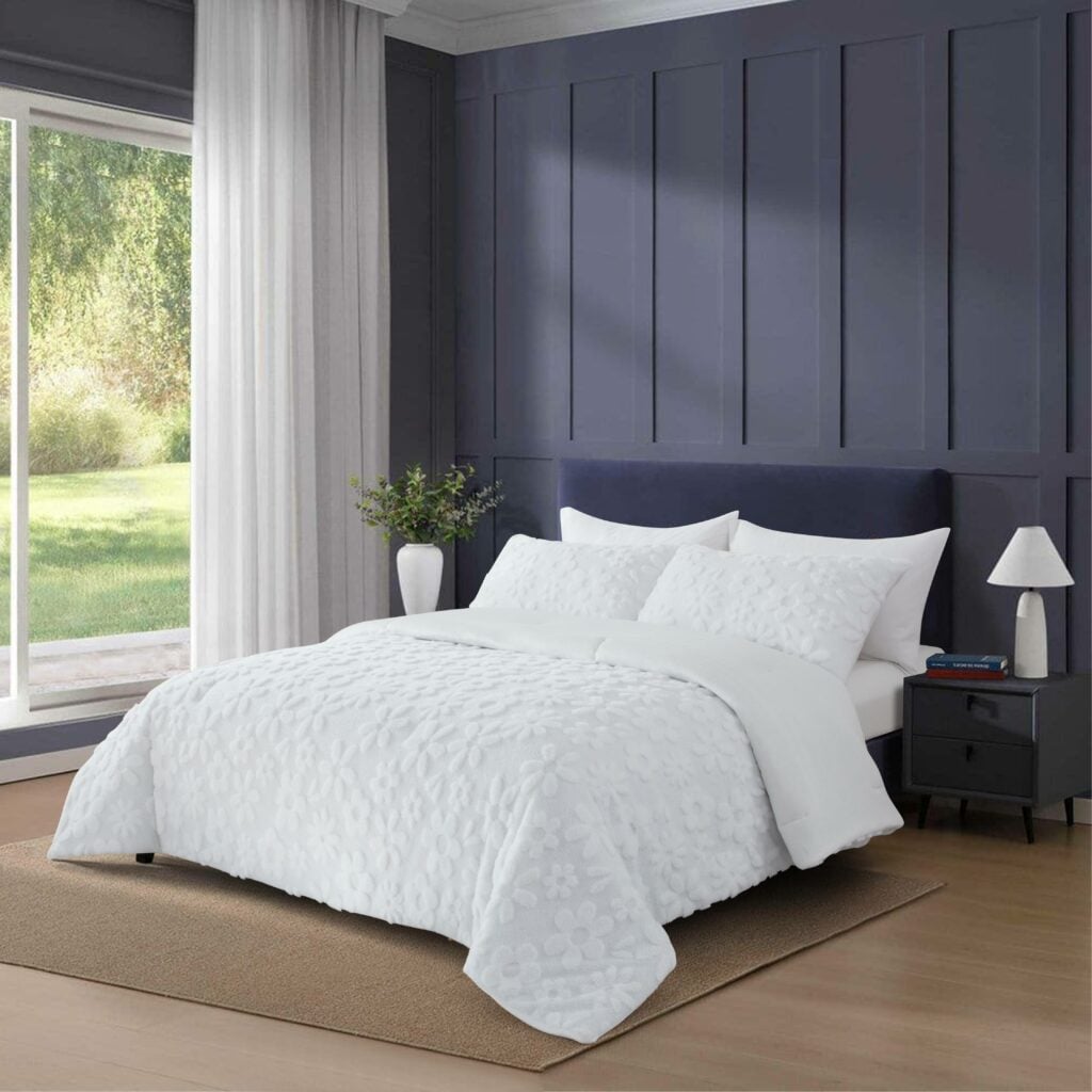 White Flowerلحاف شتوي نفرين 3 قطع اورنج بد اند باث ابيض