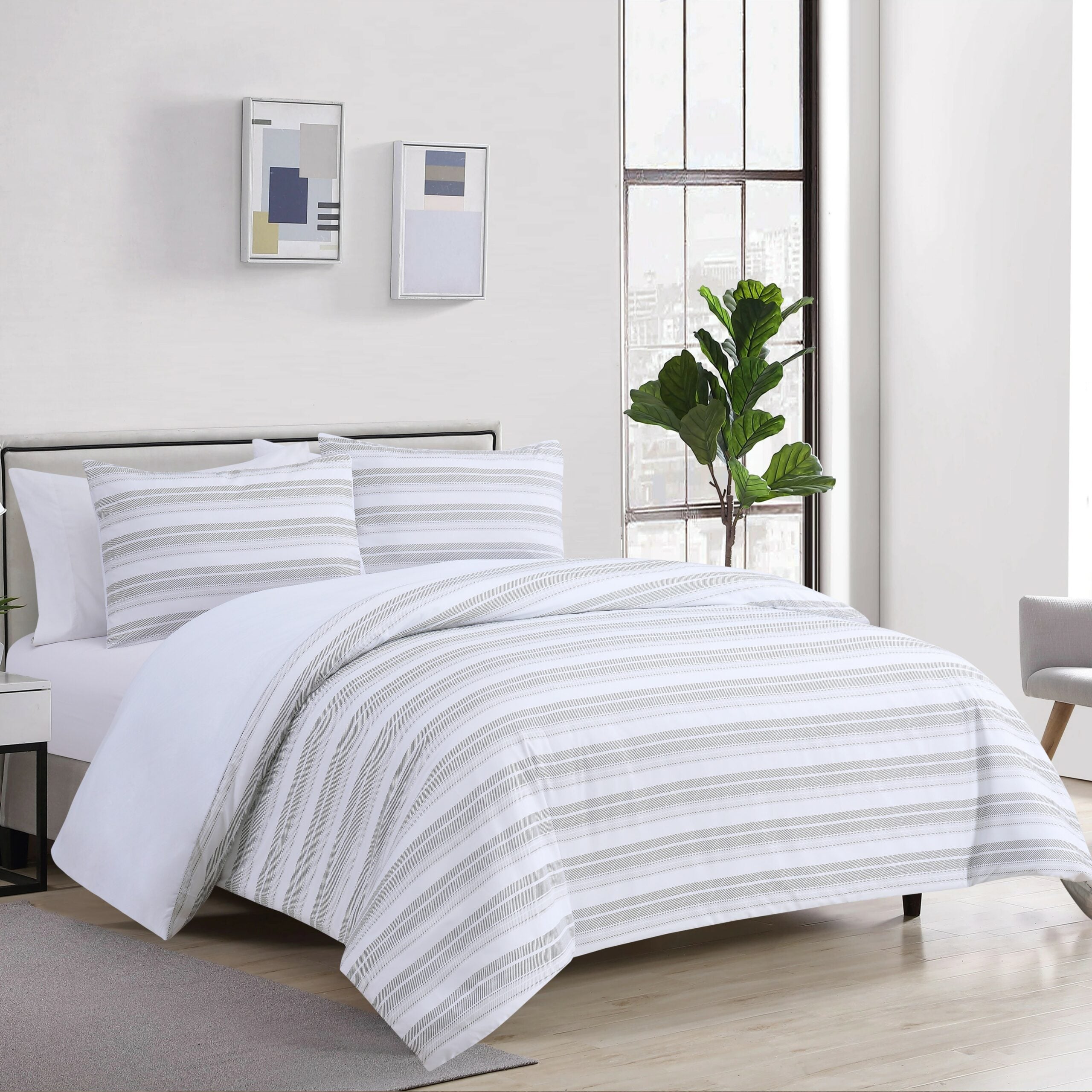 طقم مفرش سرير Stripe Grey Beige نفر 4 قطع Stripe Grey Beige | طقم لحاف مزدوج 5 قطع - الصورة 1