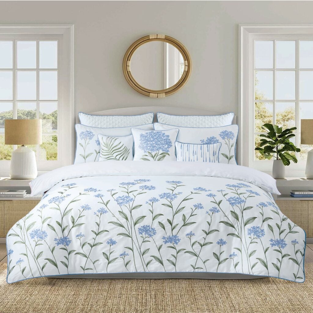 طقم-مفرش-سرير-قطن-Blue-Fleur-11-قطعة