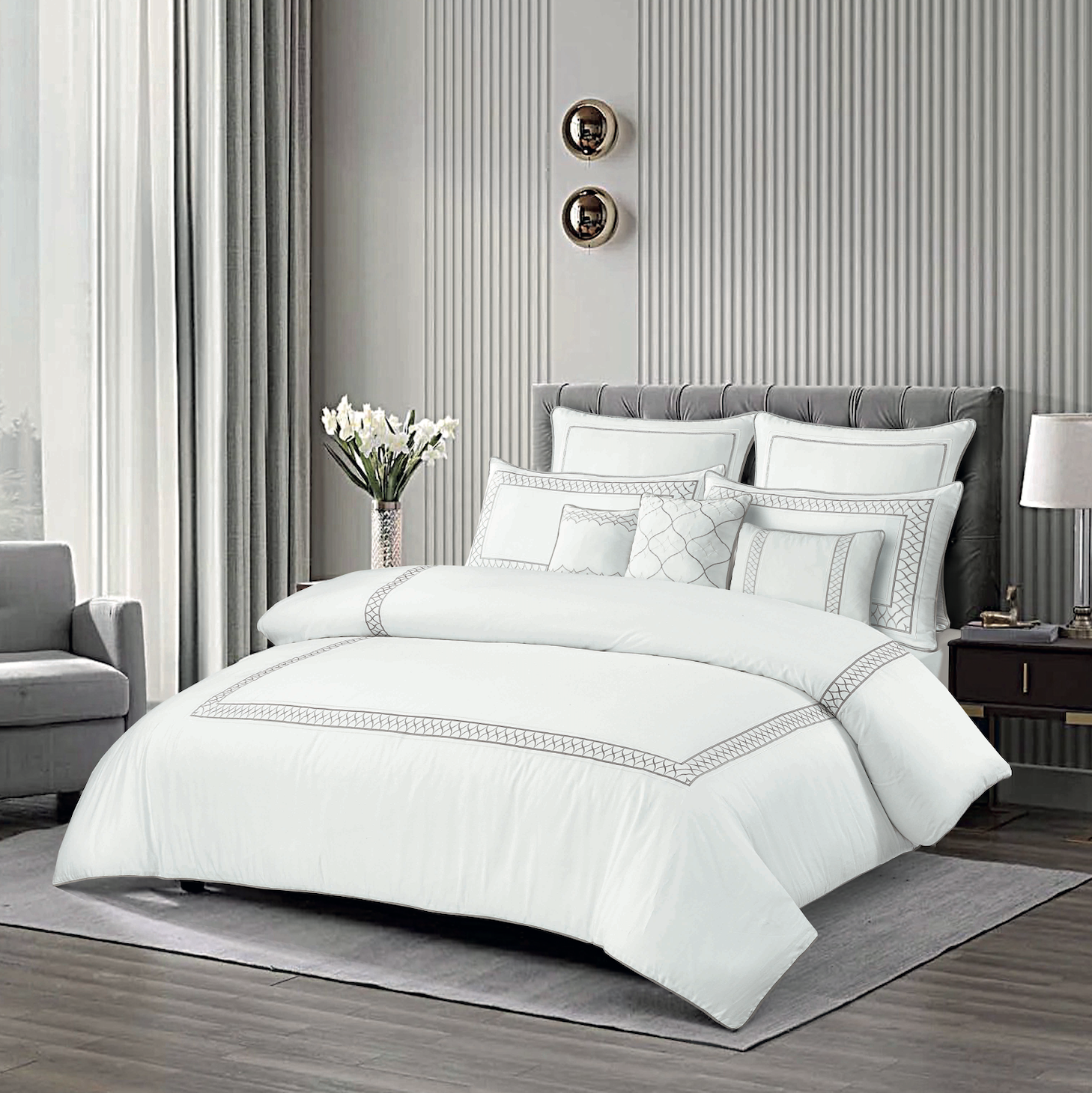 طقم مفرش سرير قطن Diamond نفرين 11 قطعة Diamond | طقم لحاف قطن 100% مزدوج مطرز 11 قطعة - الصورة 1