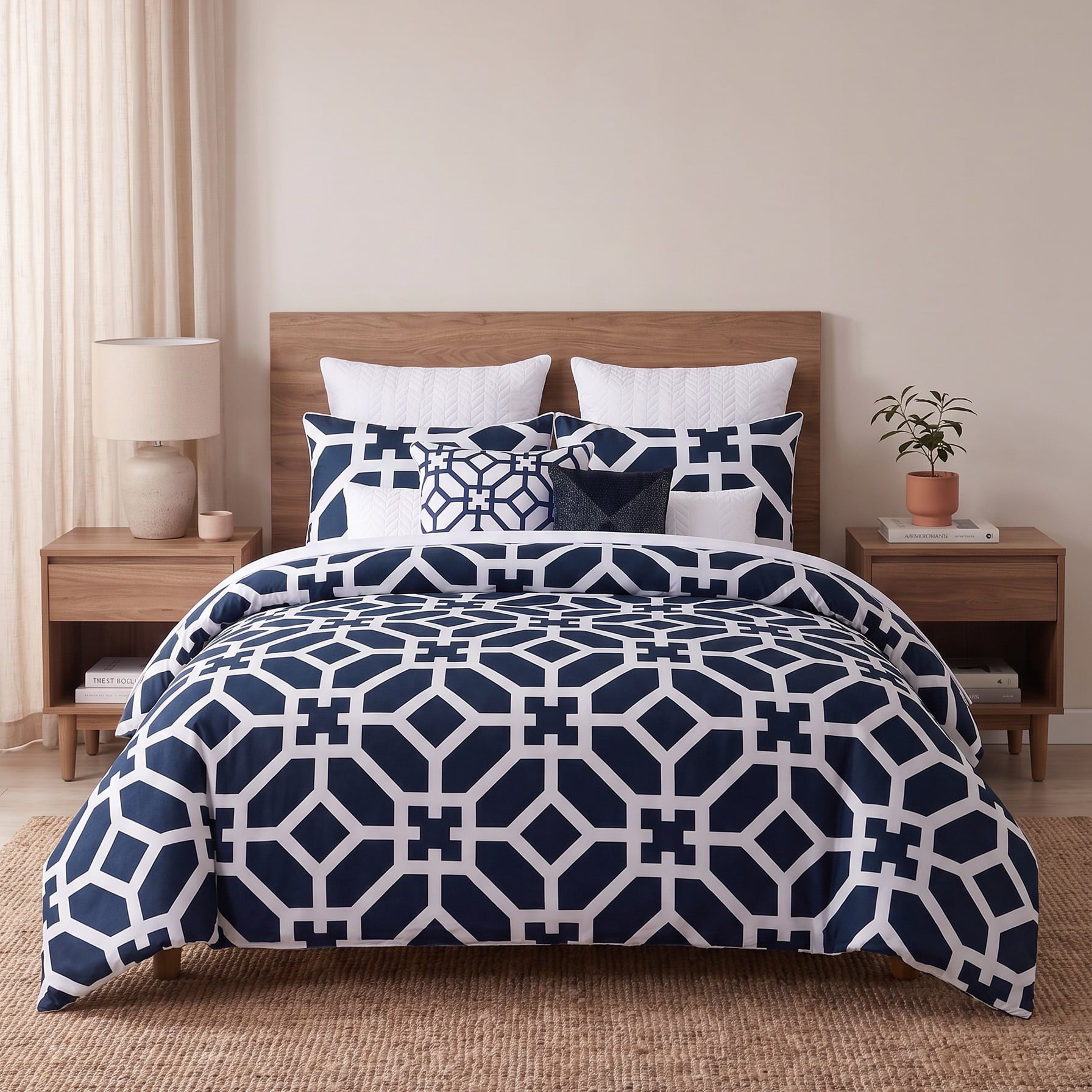 Lattice Navy1 Lattice Navy | طقم لحاف قطن 100% مزدوج 8 قطع - الصورة 1