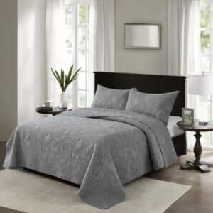 غطاء سرير بحشوة مضغوطة Paisley Grey نفرين 3 قطع (1)