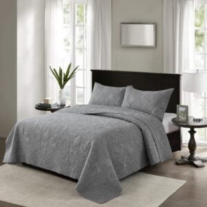 غطاء سرير بحشوة مضغوطة Paisley Grey نفرين 3 قطع (1)