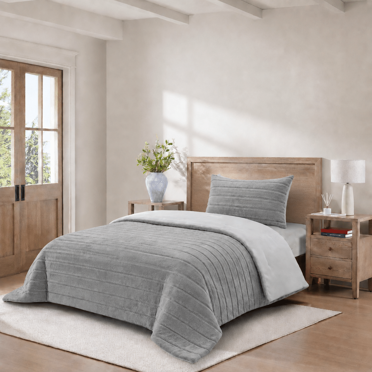 Pigeon Stripe Stripe Comforter | طقم لحاف شتوي فرو مفرد قطعتين - الصورة 1